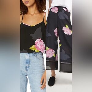 French Connection Eleonora Cami and Wide Leg Floral Drape Culottes Pants size 2